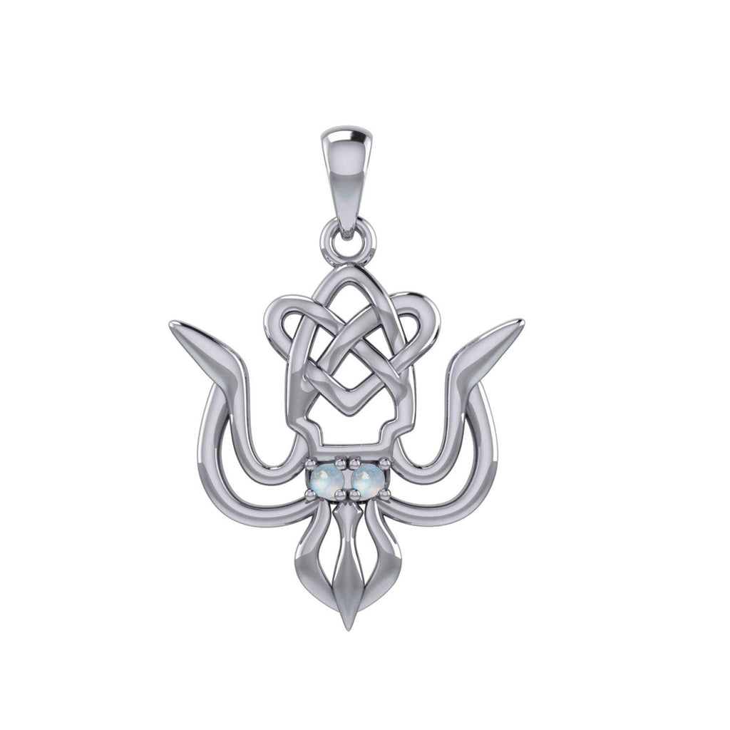 Cuttlefish with Celtic Heart and Gemstone Eyes Silver Pendant