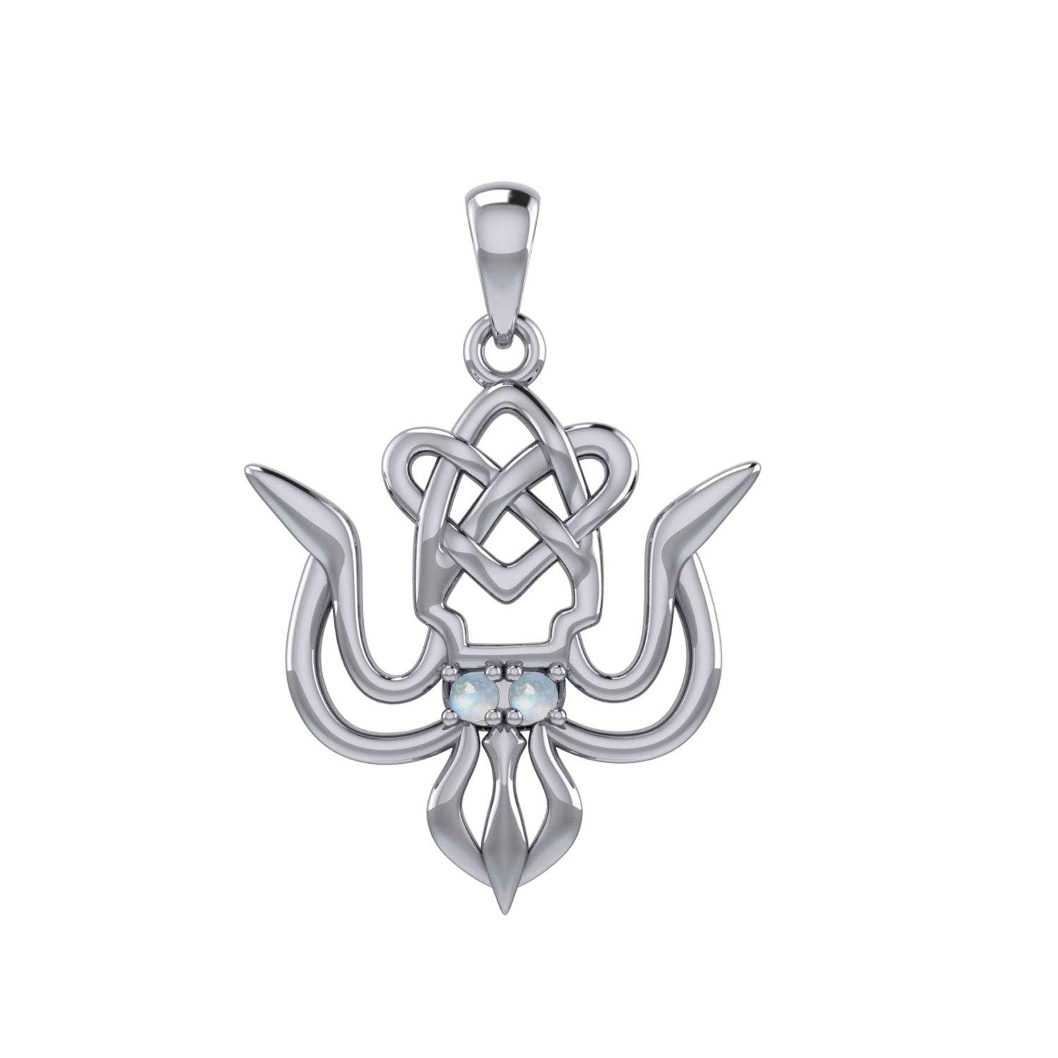 Cuttlefish with Celtic Heart and Gemstone Eyes Silver Pendant