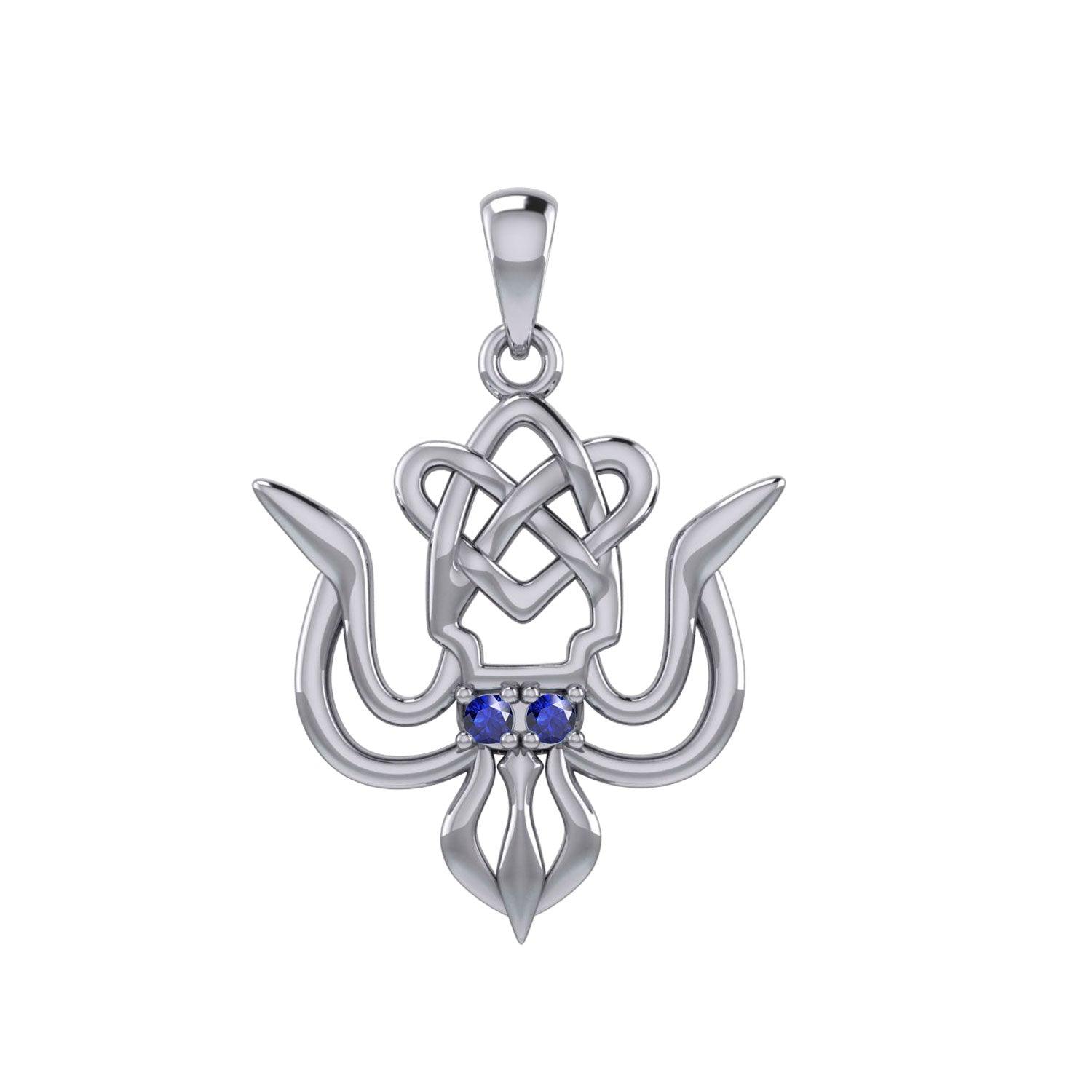 Cuttlefish with Celtic Heart and Gemstone Eyes Silver Pendant