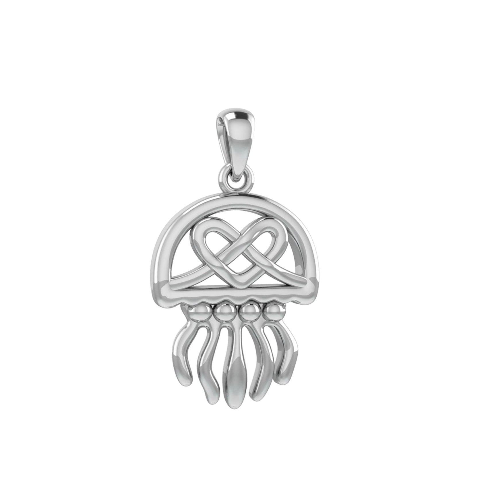 Jellyfish with Celtic Heart Silver Pendant