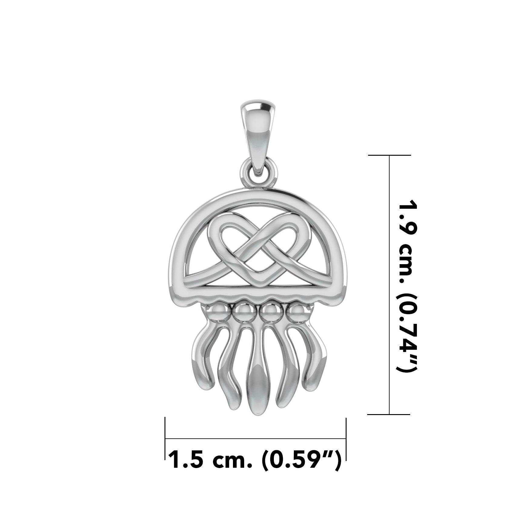 Jellyfish with Celtic Heart Silver Pendant