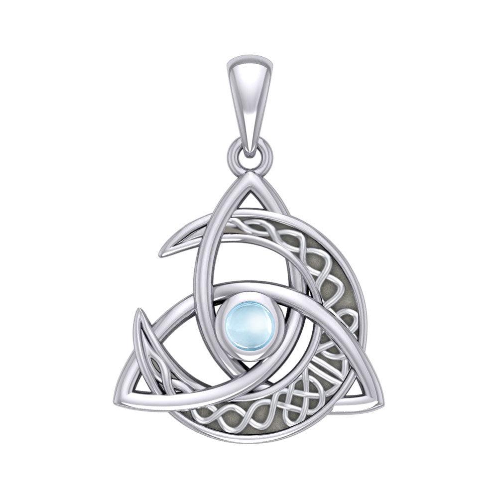 Trinity Knot with Celtic Crescent Moon Silver Pendant with Gemstone