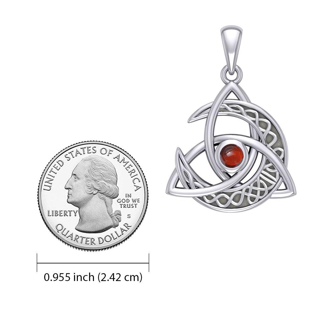 Trinity Knot with Celtic Crescent Moon Silver Pendant with Gemstone