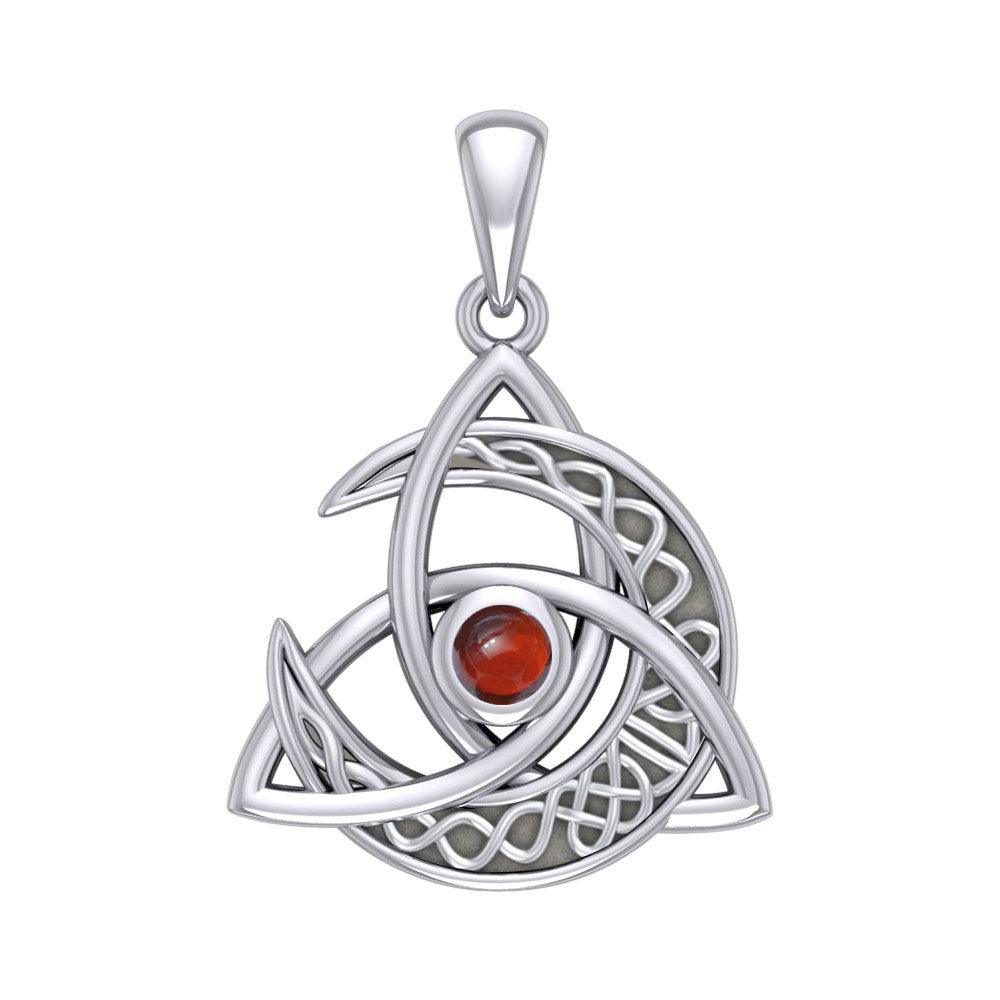 Trinity Knot with Celtic Crescent Moon Silver Pendant with Gemstone