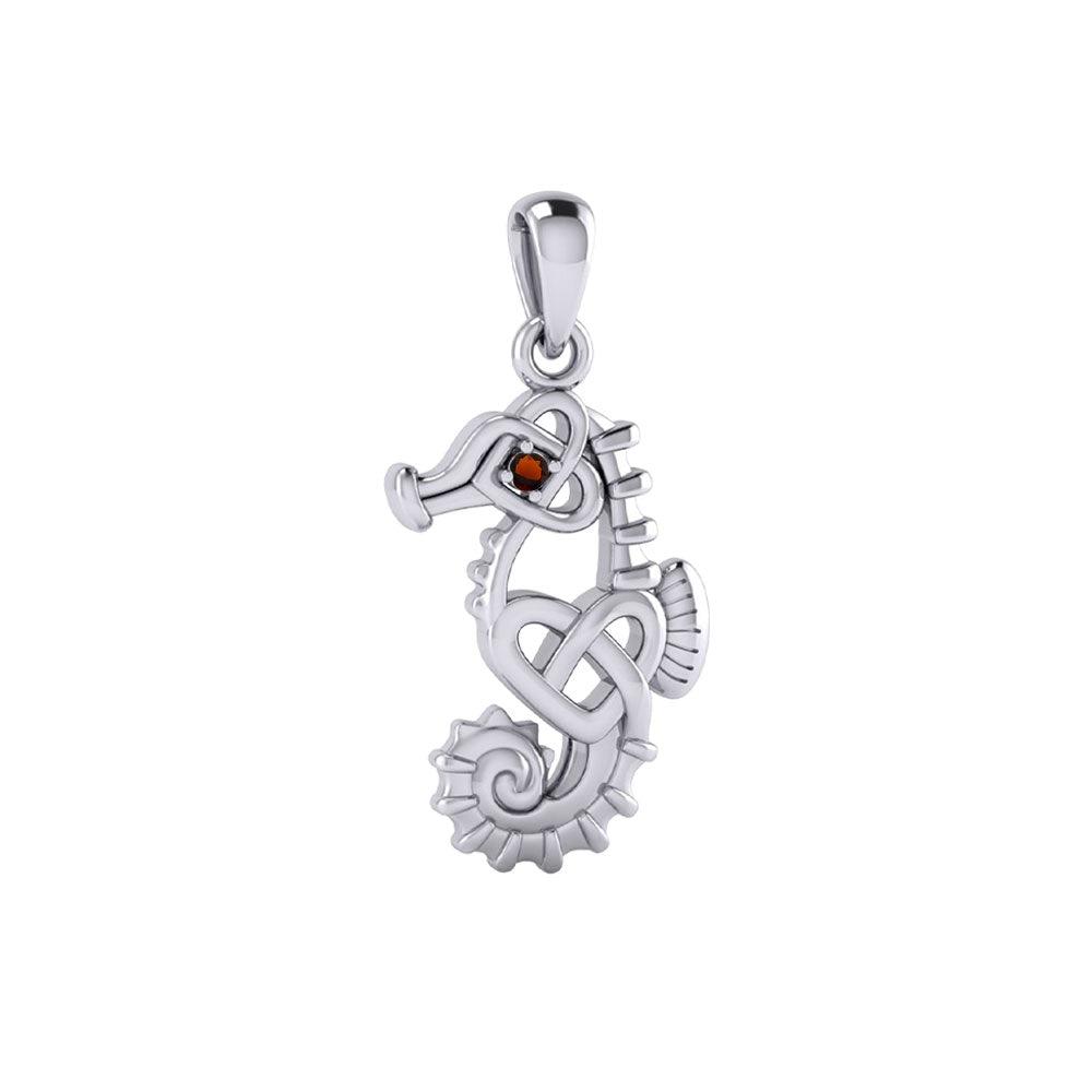 Celtic Seahorse And Double Heart With Stone Pendant