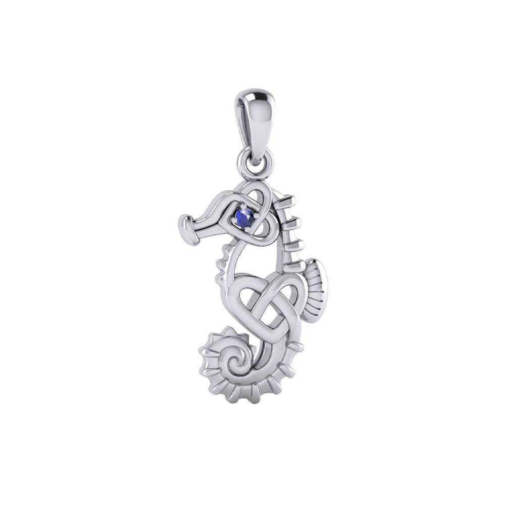 Celtic Seahorse And Double Heart With Stone Pendant