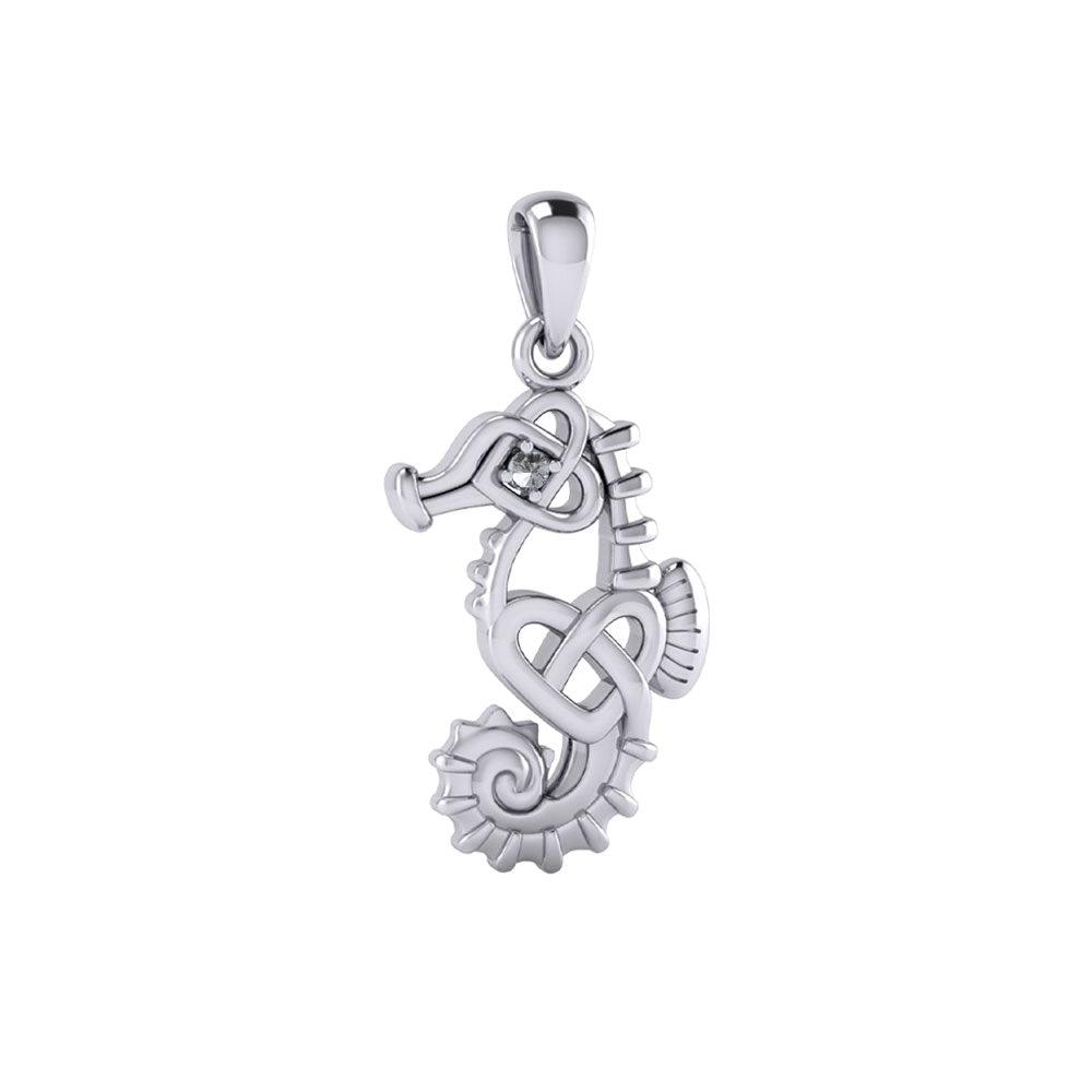 Celtic Seahorse And Double Heart With Stone Pendant