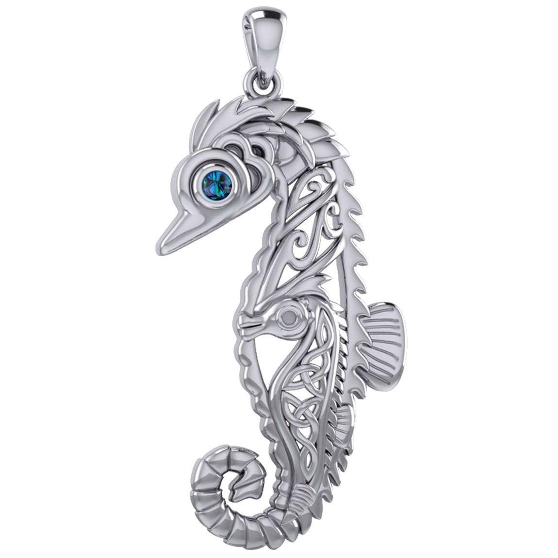Large Seahorse Silver Pendant with Baby Seahorse