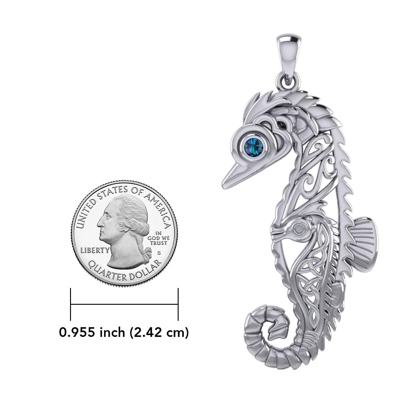 Large Seahorse Silver Pendant with Baby Seahorse