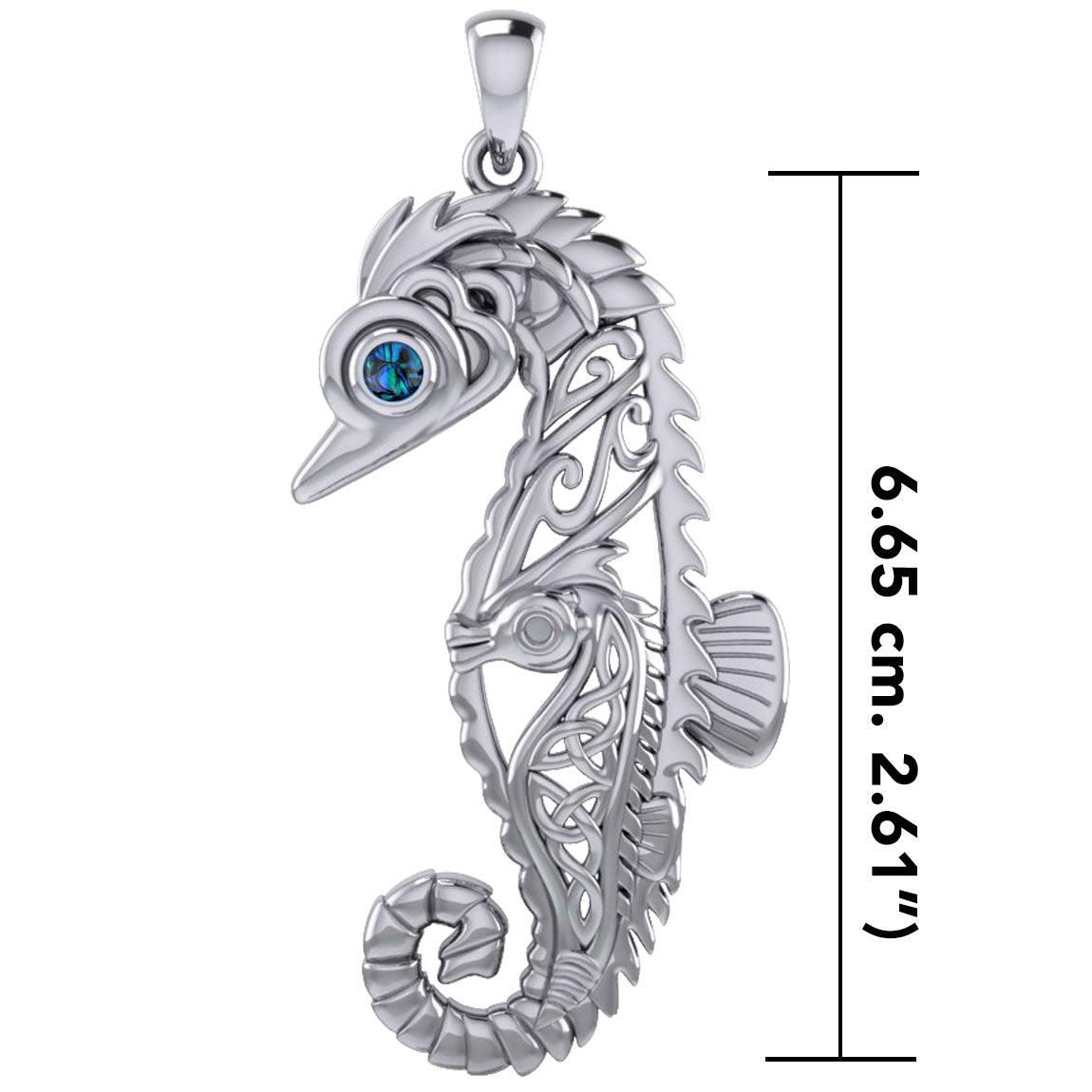 Large Seahorse Silver Pendant with Baby Seahorse