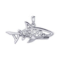 Shark with Double Celtic Heart Silver Pendant