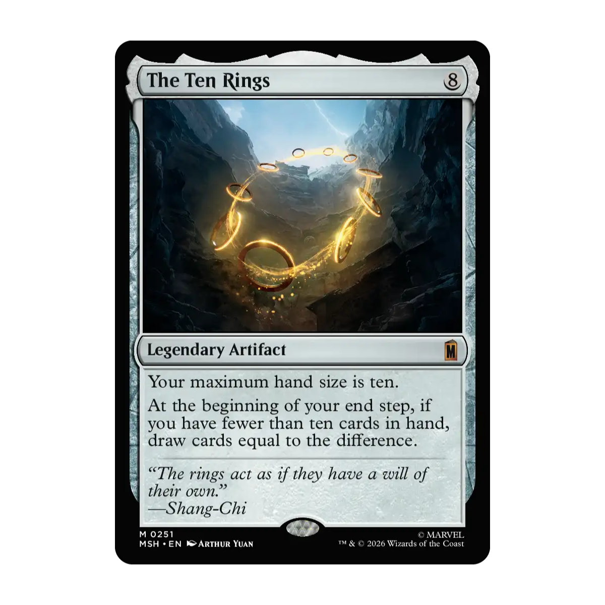 A Magic: The Gathering trading card titled "The Ten Rings" of Shang-Chi Marvel Superheroes