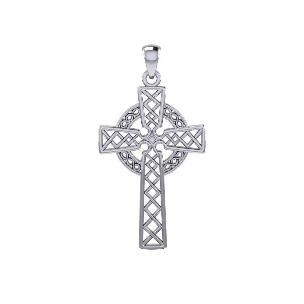 14K Modern Celtic Cross White Gold Pendant