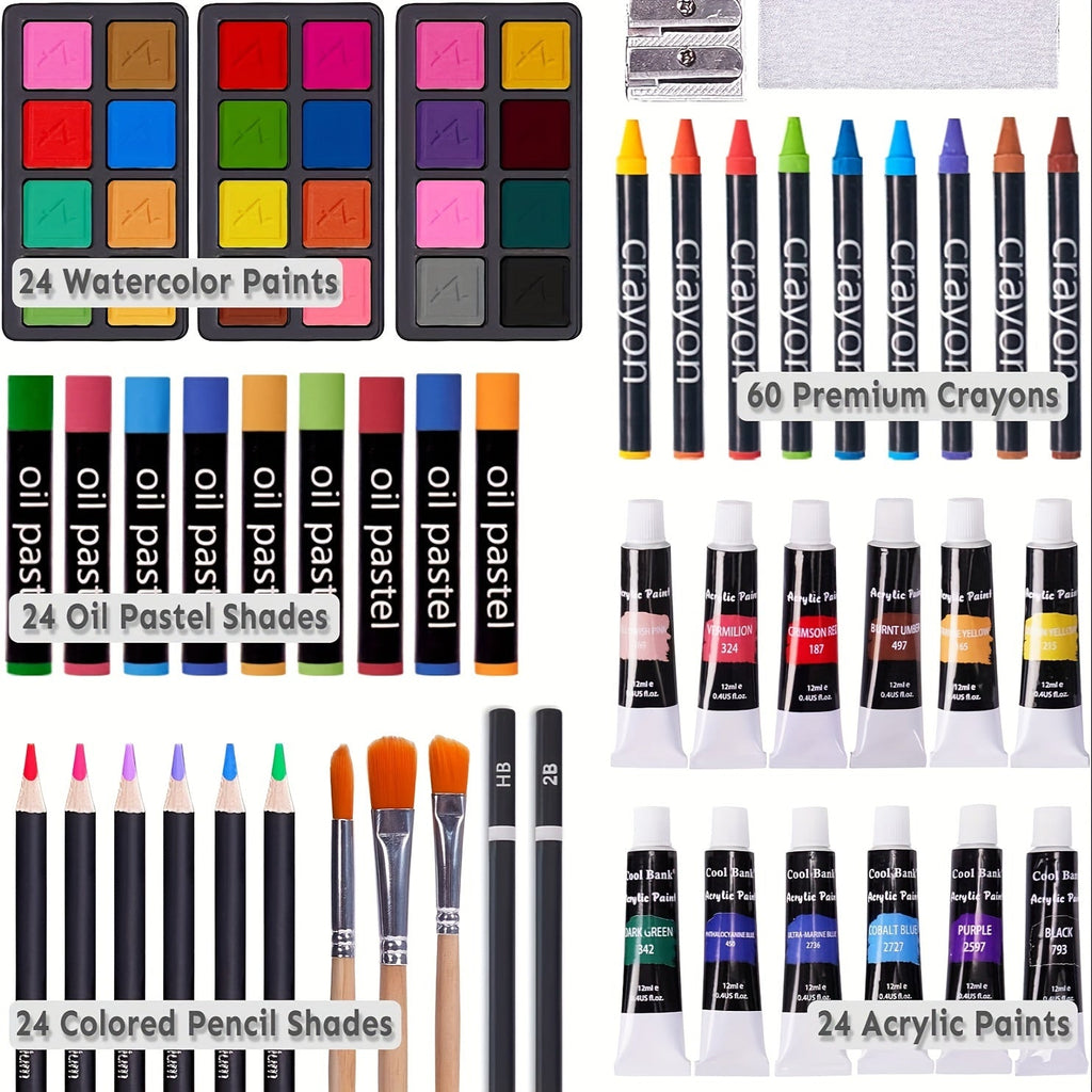 175 Piece Deluxe Art Set Acrylic Paints Colored Pencils Crayons