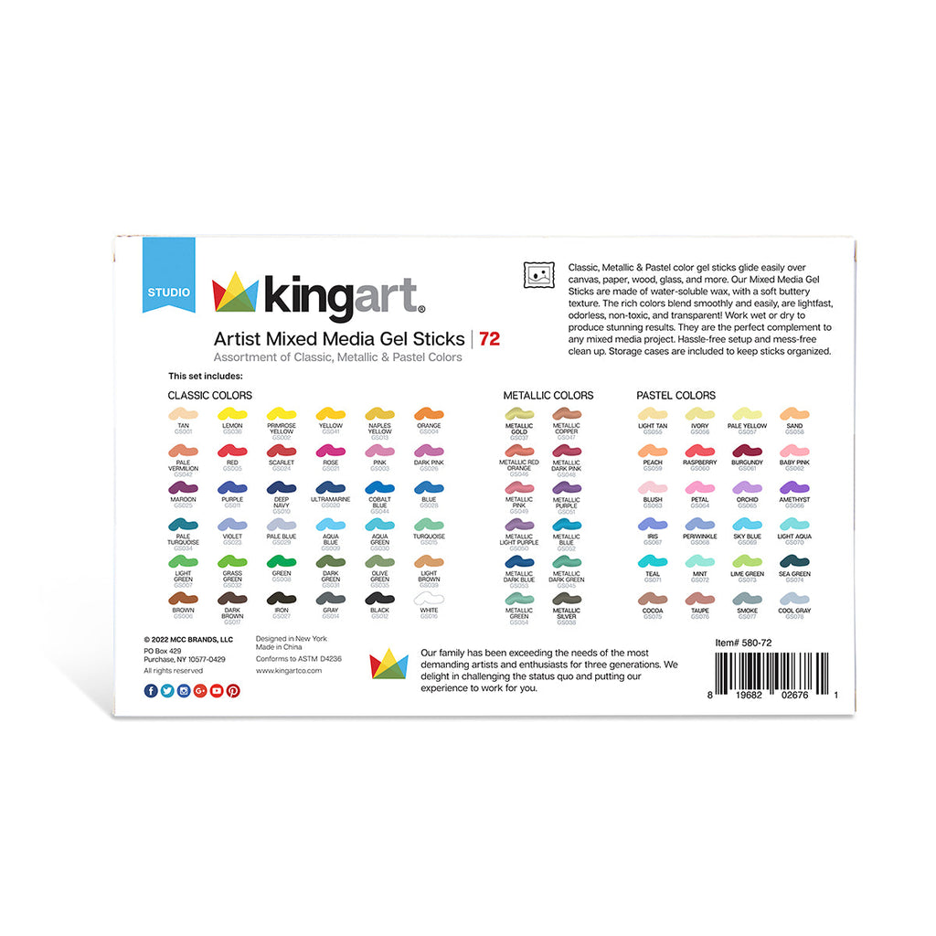 Kingart Mixed Media Gel Stick Crayons 72 Colors