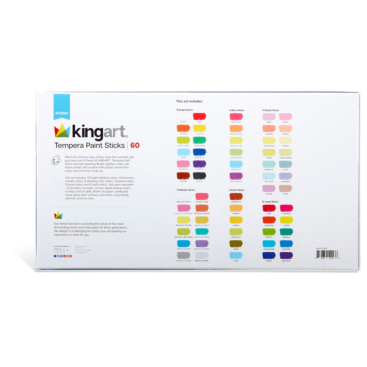 Kingart 60 Colors Tempera Paint Sticks