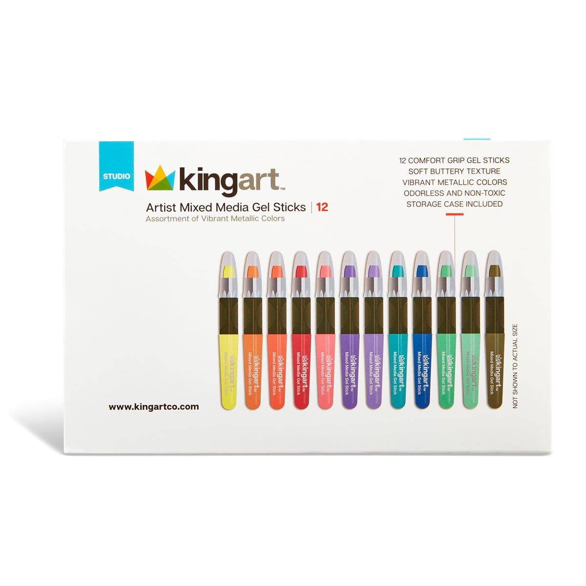 KINGART Metallic Gel Stick Crayons Mixed Media 12 Colors