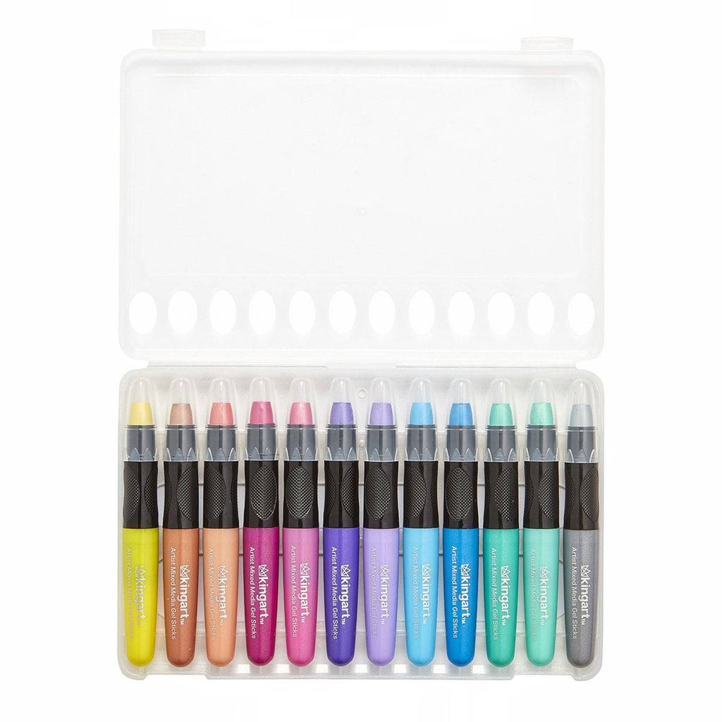 KINGART Metallic Gel Stick Crayons Mixed Media 12 Colors