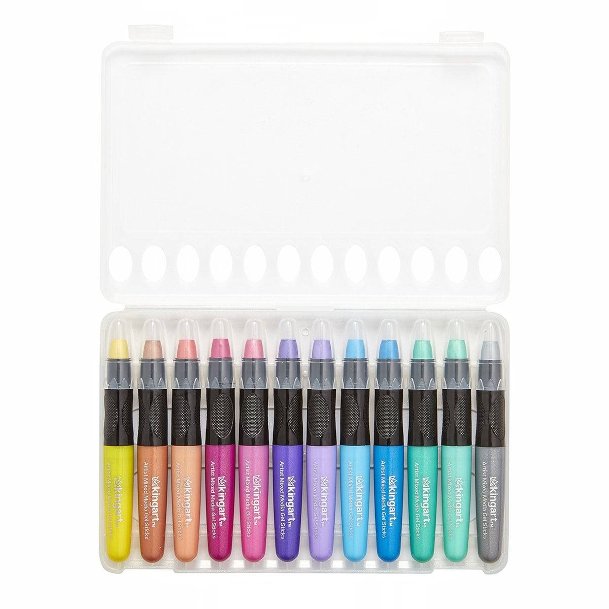 KINGART Metallic Gel Stick Crayons Mixed Media 12 Colors