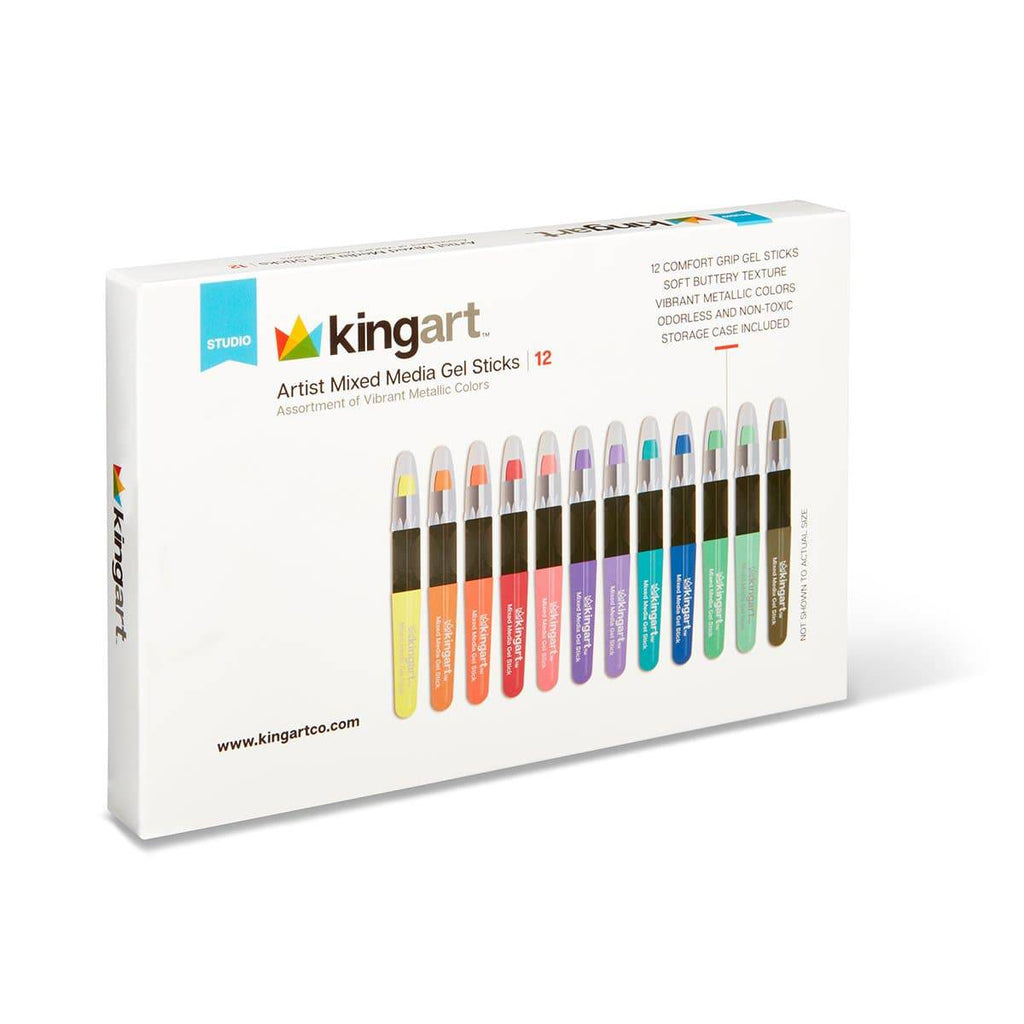 KINGART Metallic Gel Stick Crayons Mixed Media 12 Colors