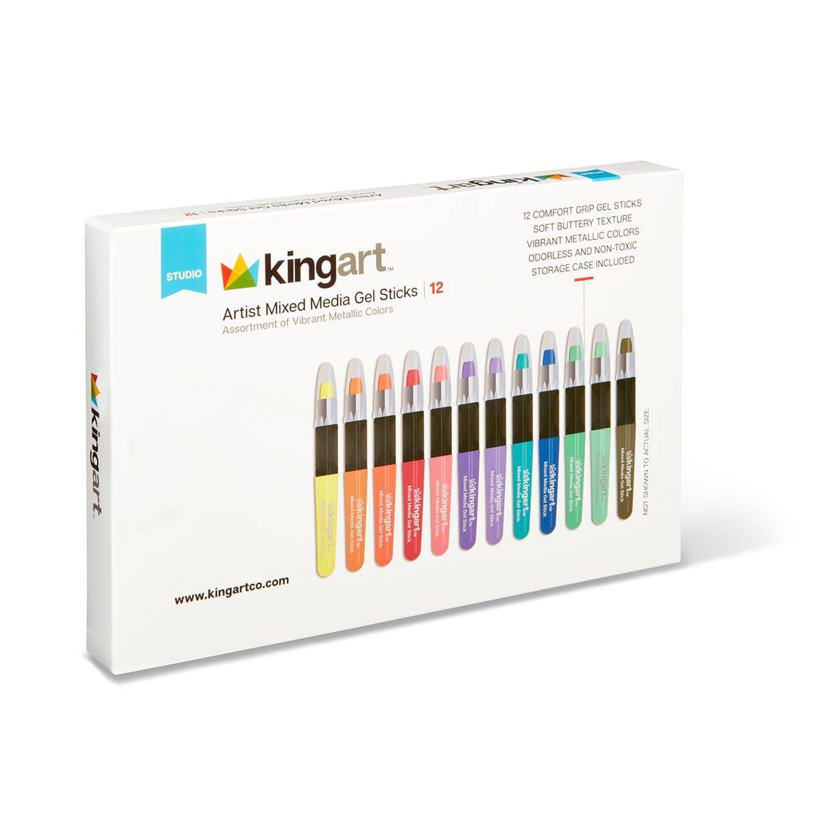 KINGART Metallic Gel Stick Crayons Mixed Media 12 Colors