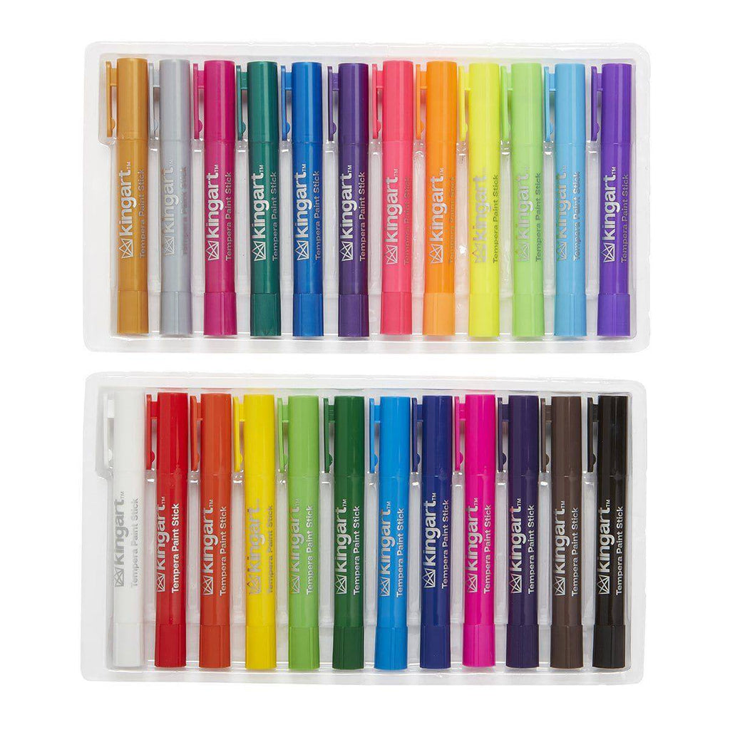 Set of colorful markers in a clear plastic case on a white background
